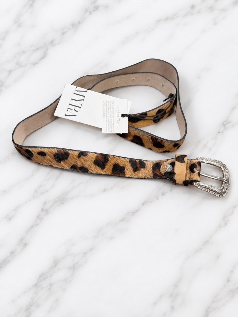 Myra Bag Rock On Leather Belt Large 38–42 Leopard Hair-On Cowhide Western NWT